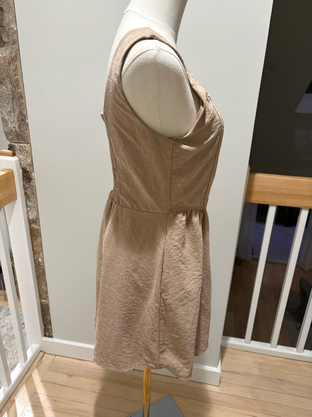 Women’s Sleeveless Square-Neck Beige Dress - Picture 3 of 6